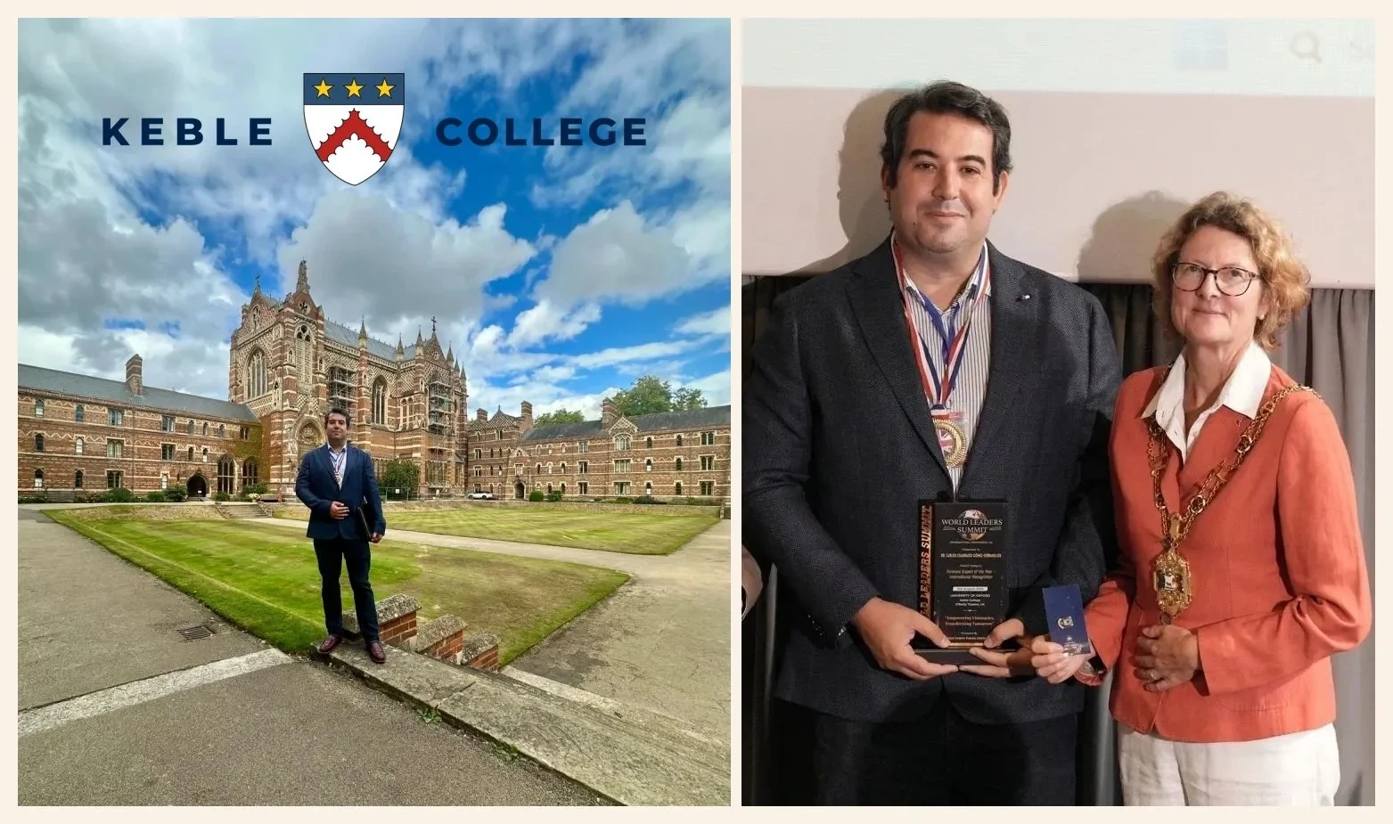 Carlos Cuadrado Gómez-Serranillos recibió el premio a Experto Forense del Año. Entrega de Louise Upton · Oxford, 2025.
